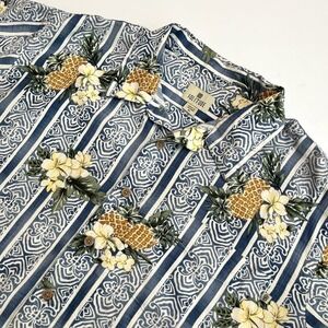 Solitude Mens Blue Pineapple Flowers Short Sleeve Button Down Shirt Hawaiian S10